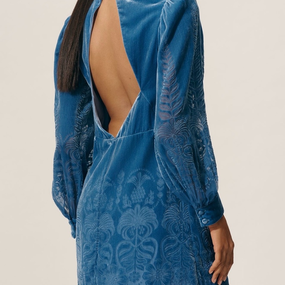 FARM Rio Blue Velvet Backless Dress - Picture 4 of 11